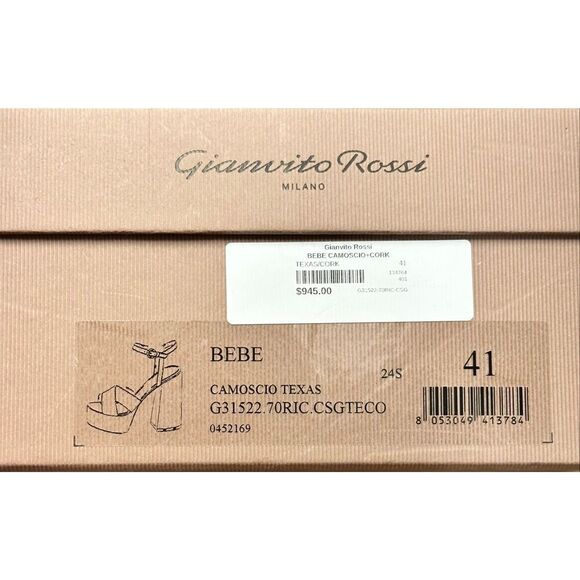 GIANVITO ROSSI BEBE CAMOSCIO+CORK Heeled Sandals in Biege NWB Size 41/ US 11 - Picture 9 of 10
